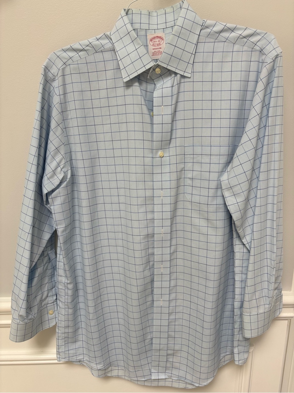 Brooks Brothers Light Blue with Navy Windowpane Dress Shirt